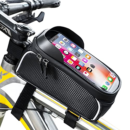 hanmir Bike Phone Front Frame Bag, Waterproof Bike Phone Mount Bag, Bicycle Bag Bike Accessories for Adult Bikes, Cycling Pouch Compatible with iPhone 11 XS Max XR Fit 6.5”