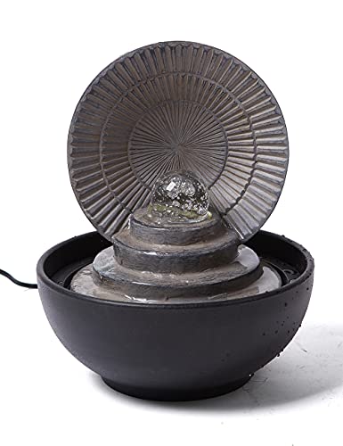 SEINHIJO Indoor Tabletop Water Fountain Zen Cascading Feng Shui Waterfall Home Decor Table Centerpiece Relaxation Gifts with LED Lights Rolling Ball 11 inch