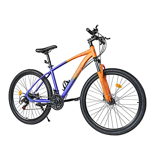 MarKnig 27.5in Mountain Bike,21 Speed Mountain Bicycle,Double Disc Brake,Front Suspension Fork Shock-Absorbing Anti-Slip Men Women’s Outdoor Cycling Road Bike,MTB,Blue/orange