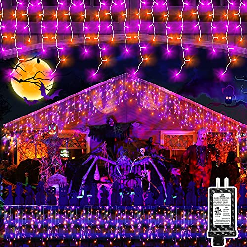 JXLEDAYY Halloween Lights Outdoor Decorations, 640 LED 65FT Curtain Fairy String Light with 120 Drops 8 Modes & Memory Function Lights for Roof Home Window Halloween Party Decorations