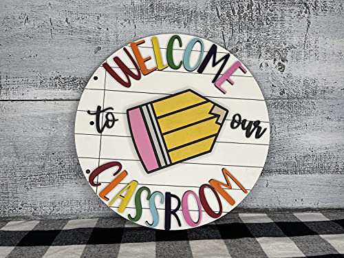 HOUVSSEN Welcome to Our Classroom Teacher Gift Teacher Sign Classroom Decor Teacher Items Back to School Gift Wooden Signs with Sayings 8×8 Inch