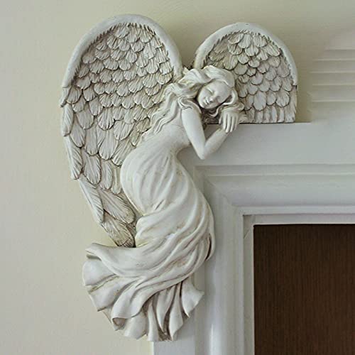 OWEMKIT Door Frame Angel Decor Statues Ornaments with Heart-Shaped Wings Sculpture Angel in Your Corner Resin Wall Sculpture Crafts for Home Living Room Bedroom Decoration