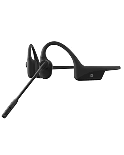 SHOKZ (AfterShokz OpenComm – Bone Conduction Open-Ear Stereo Bluetooth Headset with Noise-Canceling Boom Microphone – Wireless Headset for Mobile Use, with Bookmark