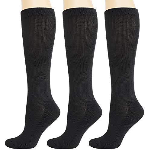 BampooPanPa 3 Pairs Bamboo Compression Socks Circulation 8-15mmHg Cushion Best Support Athletic Running Cycling Stockings for Women & Men Black-9-11
