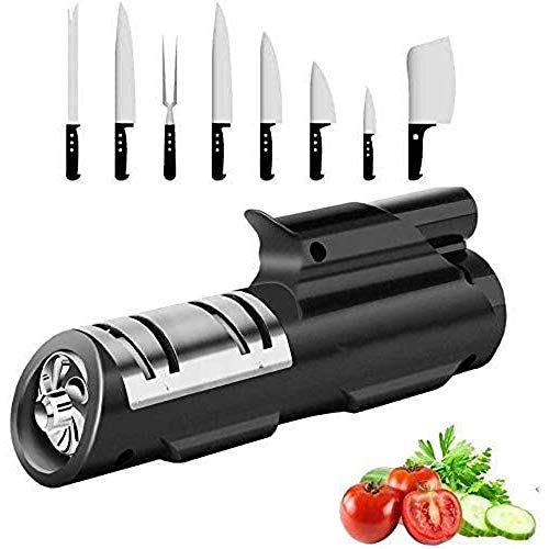 NCRD Electric Knives Sharpener, Kitchen Professional 4-Stage Knife Sharpening Tool, Tungsten Steel/Diamond, Polish & Grind Out A Sharp & Bling Knife, Chef’s Best Choice (Color : Black)