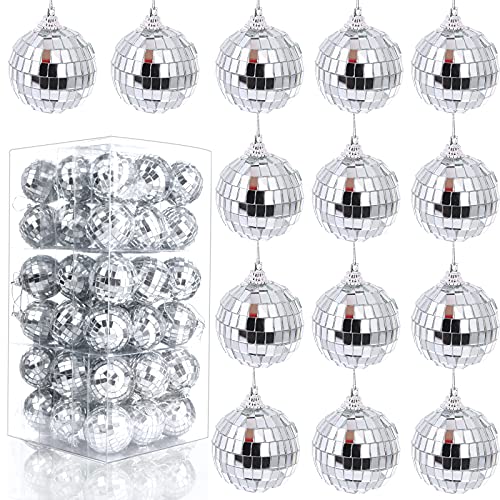 Sdfsdf 54 Pcs Mirror Disco Ball for Party, 2 Inches Silver Hanging Disco Ball Glass Disco Ball Christmas Tree Ornament for Holiday Wedding Dance and Music Festivals Decoration