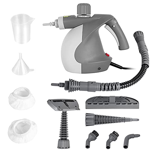 Handheld Steam Cleaner, 350ML Pressurized Steam Cleaner with 9-Piece Accessory Set, Chemical-Free Cleaning, Safety Lock, Multi-Surface All Natural, Cleaning for Whole House Stain Removal（Gray）
