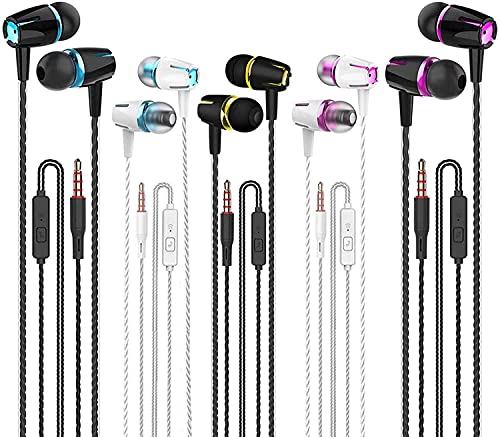 Kamon 5 Pack Earbuds Headphones with Remote & Mic, Earphones Wired Stereo in-Ear Bass for iPhone, Android, Smartphones, iPod, iPad, MP3, Fits All 3.5mm Interface (#1)