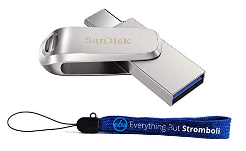 SanDisk 64GB Type-C Ultra Dual Drive Luxe USB 3.1 Flash Drive for Acer Convertible 2-in-1 Laptops Chromebook Spin 713, Aspire 1 (SDDDC4-064G-G46) Gen1 Bundle with (1) Everything But Stromboli Lanyard