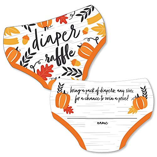 Big Dot of Happiness Fall Pumpkin – Diaper Shaped Raffle Ticket Inserts – Halloween or Thanksgiving Baby Shower Activities – Diaper Raffle Game – Set of 24