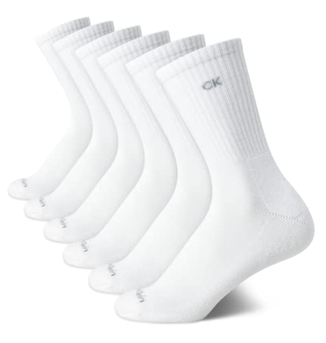 Calvin Klein Women’s Socks – Cushion Athletic Crew Socks (6 Pack), Size 4-10, White
