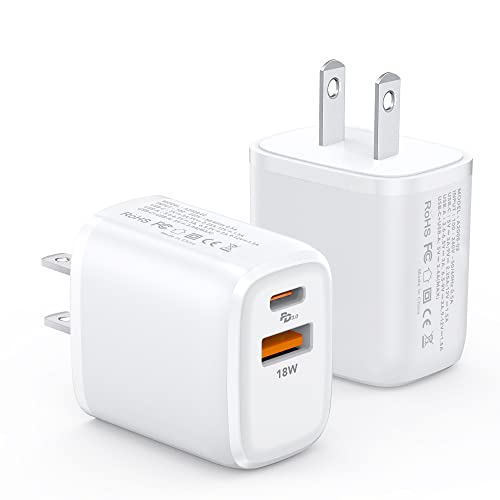 2-Pack Fast Charging Block, Upgraded 20W USB C Wall Charger Block, Dual Port PD Power Delivery Type C Charge Adapter Brick for iPhone 14/13/12/11 /Pro/Max/Mini/iPad/Samsung Galaxy, Watch Series 7
