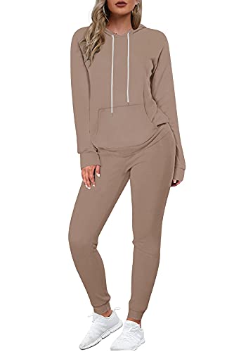 Womens Loungewear Set with Pockets 2 Piece Outfits Sweatsuits for Women Set Beige M