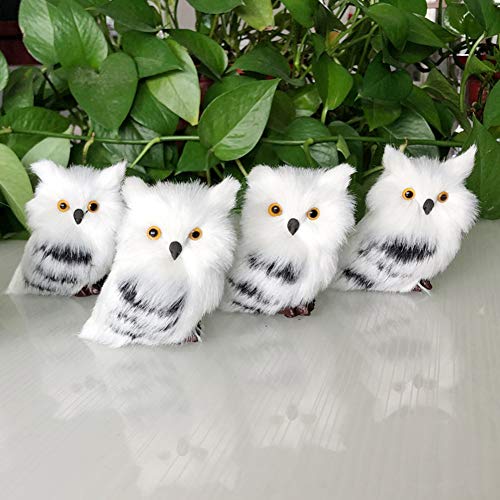Actaday 4Pcs White Owl Christmas Tree Ornaments Hanging Owl White Black Furry Christmas Ornament DIY Craft Christmas Style Cute Owl Ornament Decoration Adornment for Christmas Party Home Garden Decor