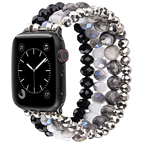 Glitter Beaded Compatible with Apple Watch 40mm 41mm Series 8 SE/7/6/5/4 Bands, 38mm iWatch Series 3/2/1 Bracelets, CAGOS iPhone Watch Band for Women (Grey/Black, 41mm/40mm/38mm)