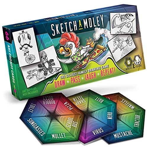 SketchaMoley Silliest Family Drawing Game! 1-6+ Players. 66 Prompt Cards. Creative Fun Activity Mashup Art Class for Wild Imaginations!