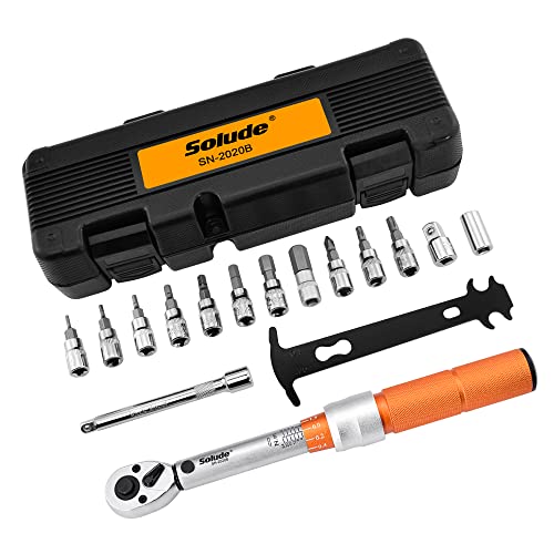 Bike Torque Wrench Set,1/4 Inch Drive Torque Wrench with 1/4″ Adapter,3/8″ Conversion Head,Extensions Bar & Storage Case,Bicycle Maintenance Kit for Road & Mountain Bikes (20-220 in.lb/2-24Nm)