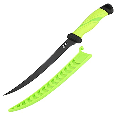MV K1 Fillet Knife Fishing, Sharp 3CR13 Stainless Steel with Nonstick Coating Blade 5″ – 9″, Professional Knives for Filleting and Boning, Non-Slip Handles, Includes Protective Sheath. (green, 7)