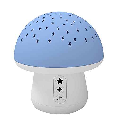 Baby Sleep Soother , Mushroom Baby White Noise Sound Machine with Moon and Star Projector, Portable Baby Sleep Aid Must Have Essentials for New Born, 4 Natural Soothing Sounds 7 Calming Melodies (Blue