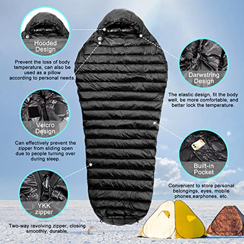 NewDoar Urltra-Light Camping Sleeping Bag 800FP White Goose Down Spring Summer Outdoor Autumn Mummy Sleeping Bag for Hiking Tent (Goose Down Black) | The Storepaperoomates Retail Market - Fast Affordable Shopping