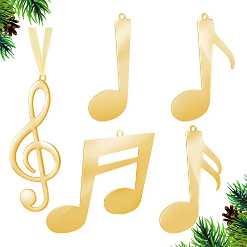 Hotop Christmas Tree Ornament Christmas Treble Clef Ornament Music Notes Wall Decor Music Notes Party Decorations Metal Christmas Tree Note Hanging Ornament for Holiday Decorations (Gold,5 Pieces)
