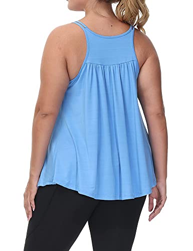 Uoohal Womens Athletic Tank Tops Plus Size Spaghetti Strap Racerback Sleeveless Loose Fit Workout Sports Cami Shirts Sky Blue 1X