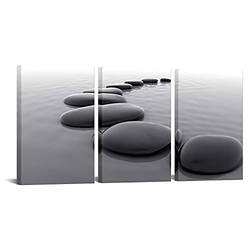 SiMiWOW Zen Stone Canvas Wall Art Relax Picture Bathroom Decor Canvas Prints Spa Room Decor 16″x24″x3 Pieces, Black and White
