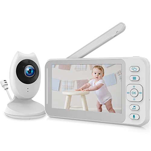 Topiacam Baby Monitor with Camera and Audio, Video Baby Monitor 4.3 inch LCD Split Screen, Two-Way Talk, Night Vision, 8 Lullabies, Temperature Monitor and Long Last Battery, White (BM40)