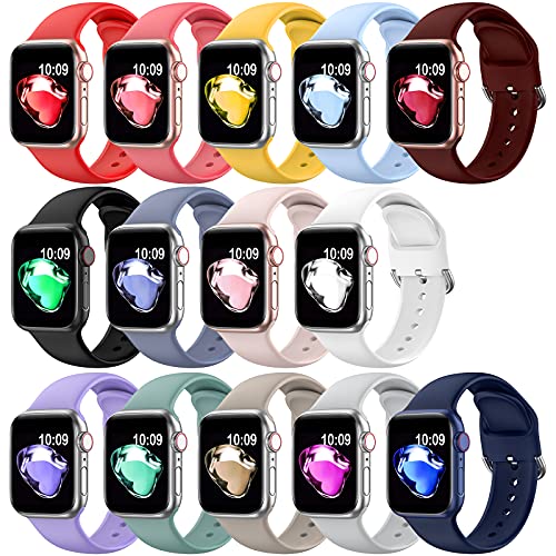 EOMTAM 14 Pack Bands Compatible with Apple Watch 49mm 45mm 44mm 42mm 41mm 40mm 38mm Women Men, Soft Replacement Silicone Strap Sport Band Compatible for iwatch Series Ultra 8 7 SE 6 5 4 3