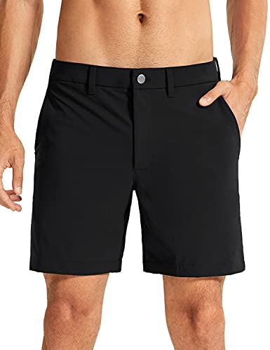 CRZ YOGA Men’s Stretch Golf Shorts – 7” Slim Fit Waterproof Athletic Casual Work Shorts with Pockets Black 32