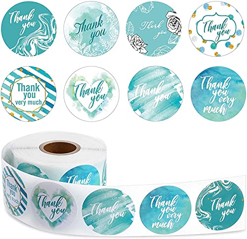 500PCS Thank You Stickers Roll 8 Blue Fresh Pattern 1.5 Inch Round Stickers Labels for Baking Packaging, Envelope Seals, Small Business, Party Gift Wrap Bag