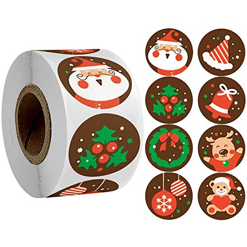 Merry Christmas Stickers Roll, 8 Patterns 500pcs 1.5 Inch Round Labels Stickers for Christmas Party Decoration