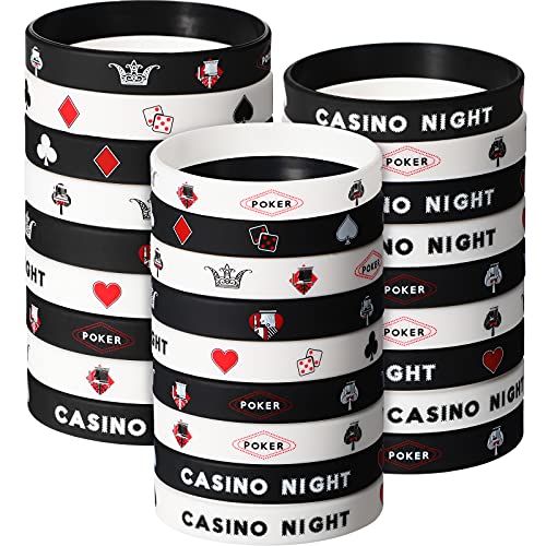 36 Pieces Casino Night Theme Silicone Wristbands Casino Patterns Wristbands Black and White Poker Party Decoration Favors for Adults Las Vegas Birthday Party Casino Night Party