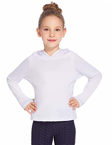 Greatchy Sun Shirts for Youth Boys UPF 50+ Long Sleeve Active Golf Shirts Tees Kids Long Sleeve Hoodies Quick Dry Fit for Running Workout White