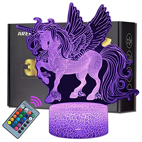 ARERG Unicorn Night Light for Girls, Smart Touch Nursery Lamp with Remote 16 Colors Changeable Room Unicorn Decoration, Creative Gifts for Kids Birthday Christmas