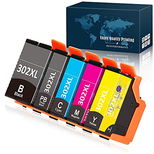 OfficeWorldg Remanufactured Epson 302XL Ink Cartridge Replacement for Epson 302 XL Used for Expression Premium XP-6000 XP-6100 Printer, 5 Pack (1 Photo Black, 1 Black, 1 Cyan, 1 Magenta, 1 Yellow)
