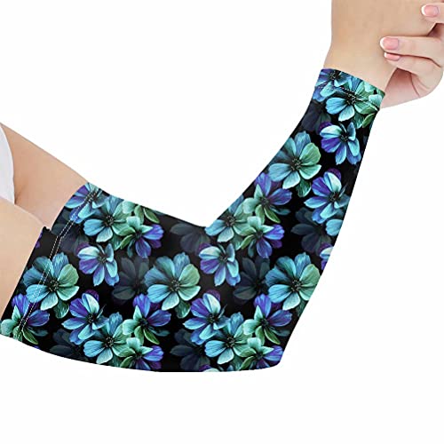 BIGCARJOB Sunscreen Arm Sleeves Soft Elasticity Flower Arm Gloves Cycling,Set of 2 Pack UV Protection Arm Cover Sleeves with Vintage Aqua Flower Printed,Size M