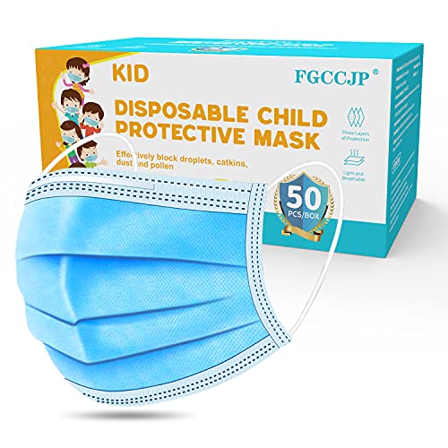Face Mask for Kids (50pcs), FGCCJP Kids Disposable Mask 3-layer with Elastic Ear Loops, Suitable for Boys Girls Kids Children