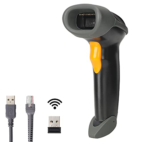 1D CCD 2.4G Wireless Bar Code Scanner Versatile 2 in 1 (Wireless+USB Wired), UNIDEEPLY Automatic Barcode Reader Scanner 196 Feet Indoor Transmission Distance, Scanning Gun for PC Computers, Black