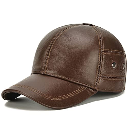 JNKET Men’s Adjustable Genuine Leather Baseball Cap Dad Hat for Fall Winter (03-Brown)