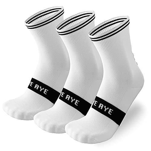 AYEAYE 3 Pack of Lycra Cycling Socks for Road Cycling, Mountain Biking, Enduro, Indoor Spinning and Training – White- XL