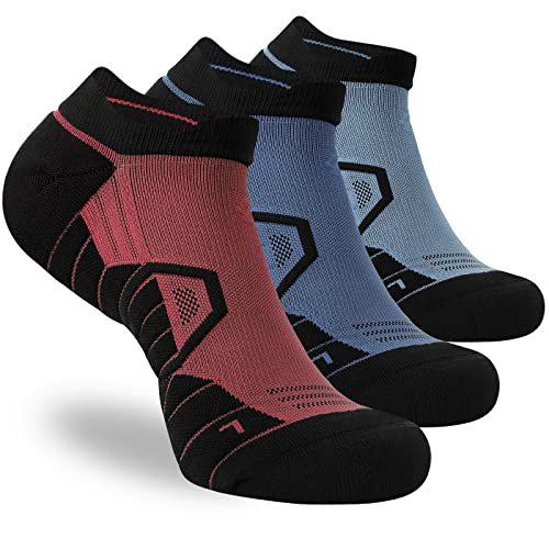 Hylaea No Show Socks with Cushion for Running Sports Athletic Walking Golf Low Cut Compression Blue Green Red Large