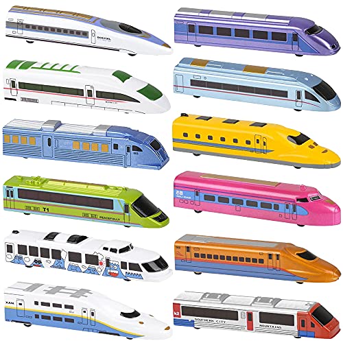 ArtCreativity High Speed Pullback Trains for Kids, Set of 12, Kids Train Set with Pull Back Action in Assorted Colors, Train Party Decorations, Birthday Party Favors and Goody Bag Fillers for Children