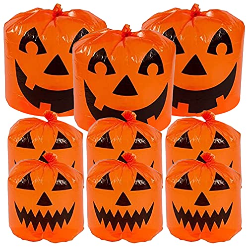 Amscan 9 Count Pumpkin Lawn Bags | Halloween Decoration Orange Jack-o-Lantern 30″ x 24″ and 48″ x 36″ | 9 Bags Total