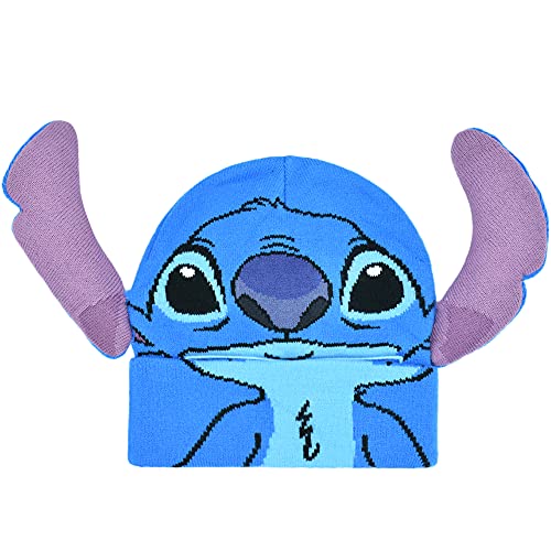 Concept One Unisex Adult Disney Lilo and Stitch Winter Knitted Stocking Cap Beanie Hat, Blue/Cuffed, One Size US