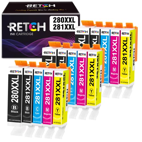 RETCH Compatible Ink Cartridges Replacement for Canon 280 and 281 PGI-280XXL CLI-281XXL for Pixma-TR7500 TR7520 TR8500 TS6120 TS6200 TS702 TS8100 TS8200 TS9520 Printer (15 Pack)