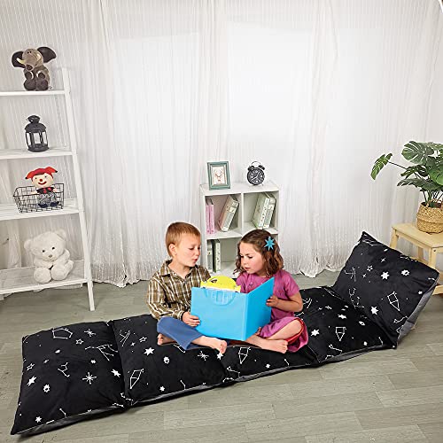 ICOPUCA Floor Lounger Pillow casing for boy Girl, Soft Minky Plush, Black Constellation Print, Cover/Sleeve Only! Perfect Reading and Watching TV Cushion – Excellent for Sleepovers, Queen Size;