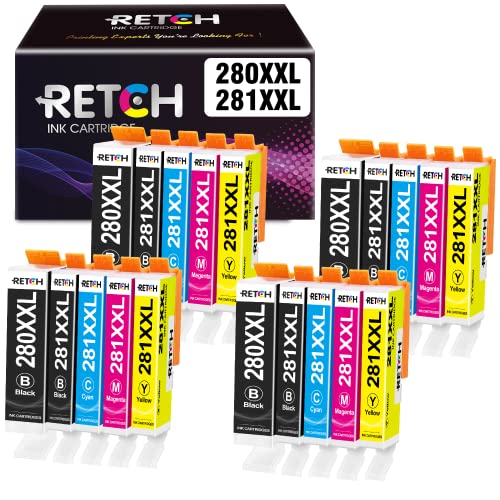 RETCH 280 Compatible Ink Cartridges Replacement for Canon 280 and 281 PGI-280XXL CLI-281XXL to use with Pixma-TR7500 TR7520 TR8500 TS6120 TS6200 TS702 TS8100 TS8200 TS9520 Inkjet Printer ( 20 Pack)