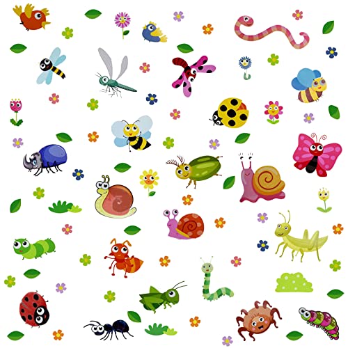 Maydahui Cartoon Insect Wall Decals Stickers (50 x 50 Inch) Butterfly Ant Flower Leaf Caterpillar Ladybug Dragonfly Mantis Snail Bird Little Bee Snake Cloud Butterfly DIY Removable Cute Animals Wall Sticker Decor for Kids Room Bedroom Nursery