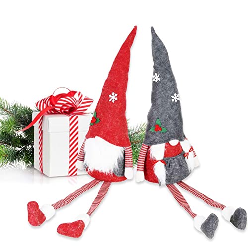 innodept12 Christmas Gnomes Shelfsitters Plush Decoration – Swedish Long Leg Large Gnome Tabletop Fireplace Ornament Xmas Set of 2’